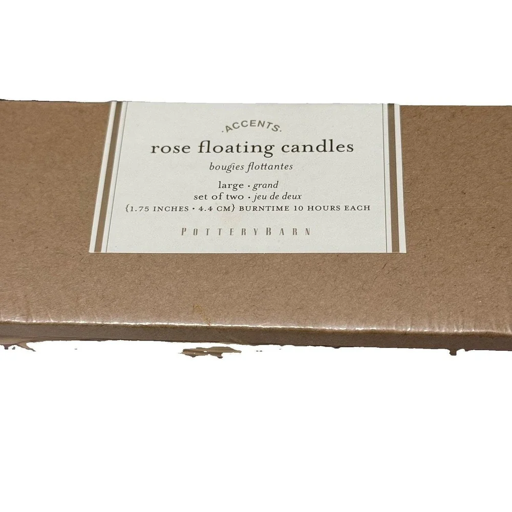 Vintage Pottery Barn Pink Rose Floating Candles Set 2 Large Y2K New in Box